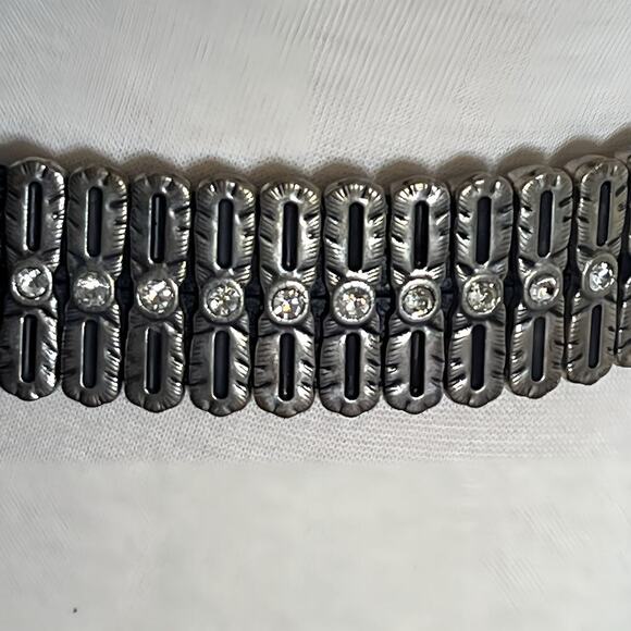 ANTONIAZZI FIRENZE Italy XL Black Leather Belt 1.5” Wide Silver Buckle Crystals - Picture 3 of 10